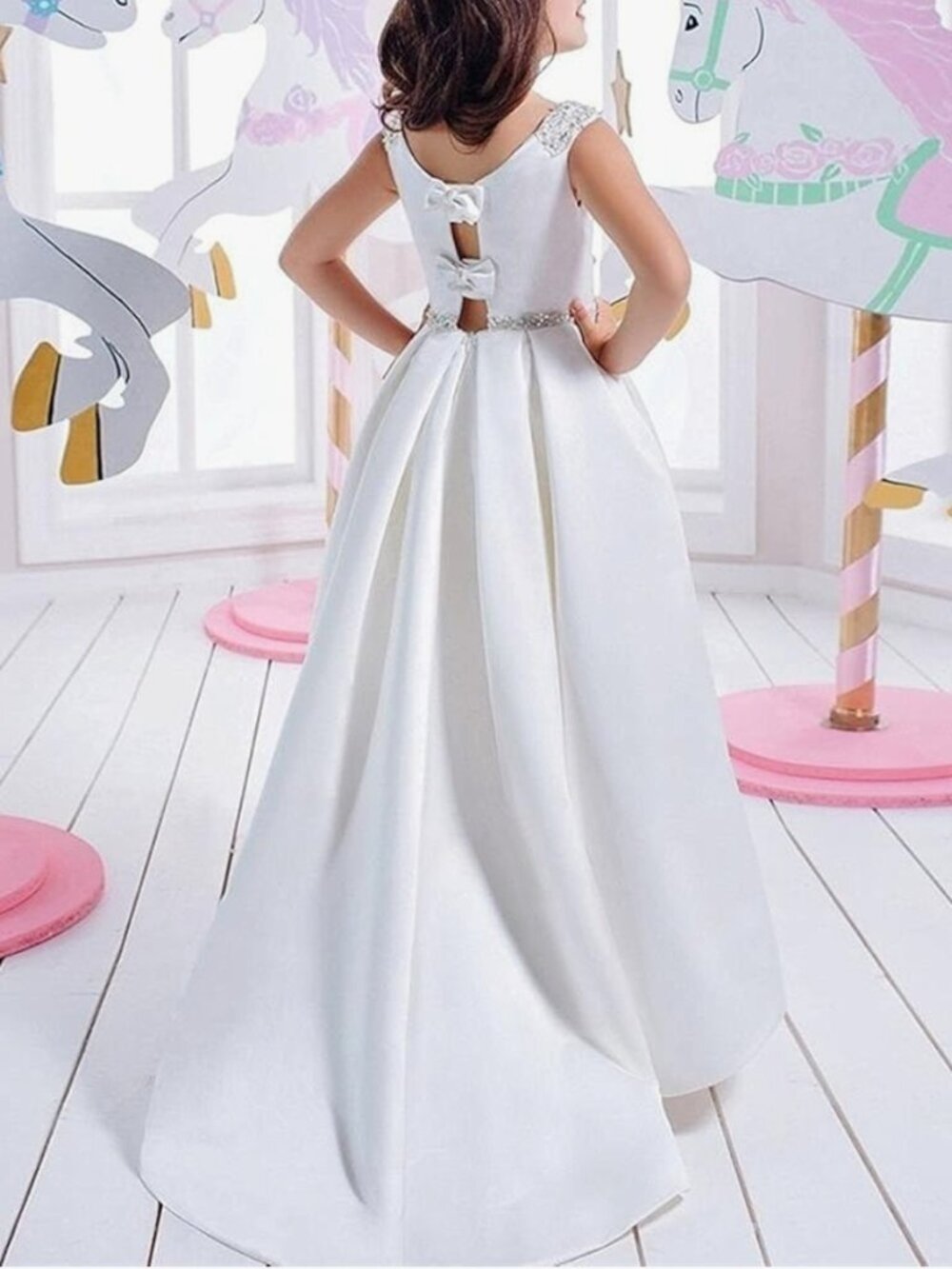 🕊 1st Communion Flower Girl Dress In White Size 11/12 Belt Bead Embellishments